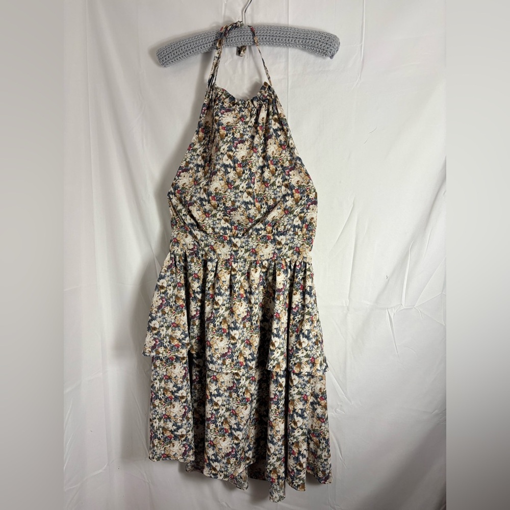Floral Cottagecore Smock Back Western Prairie Whimsigoth Halter Dress‎ Size L
